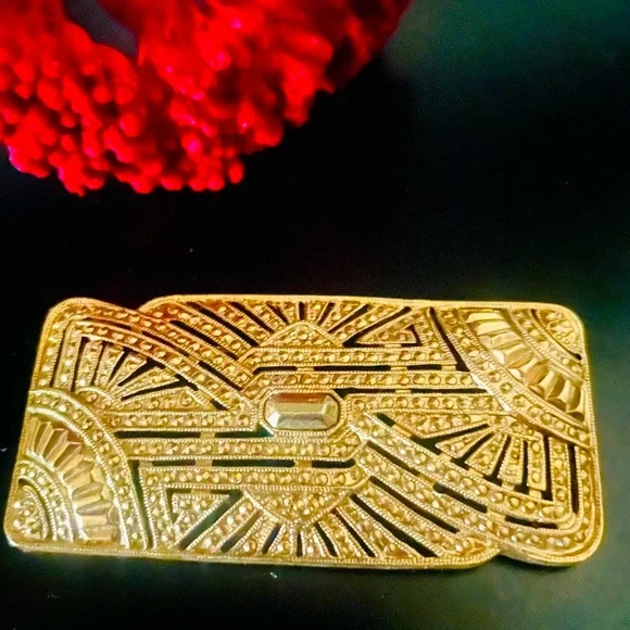 1928 Brand Art Deco Inspired Gold Rectangular Brooch - Picture 2 of 6
